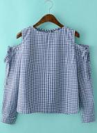 Oasap Vintage Off Shoulder Plaid Shirt