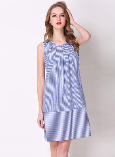Oasap Elegant Round Neck Sleeveless Stripped Dress