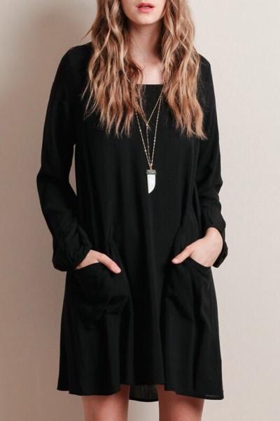 Oasap Casual Black Cut Out Back Mini Shift Dress