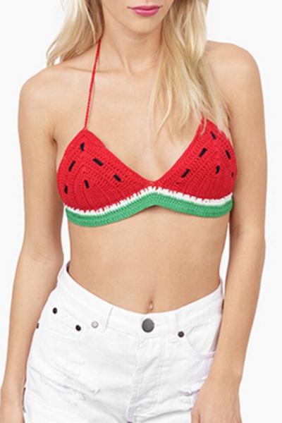 Oasap Fashion Dot Pattern Halter Crop-top