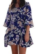 Oasap Women's Fashion Floral Print Half Sleeve Mini Dress