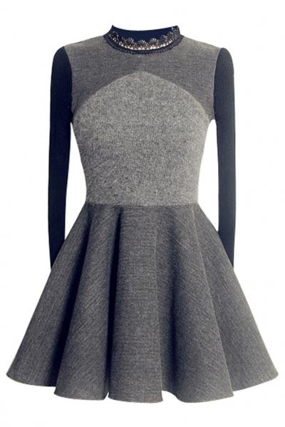 Oasap Glamorous Color Block Thermal Paneled Winter Dress