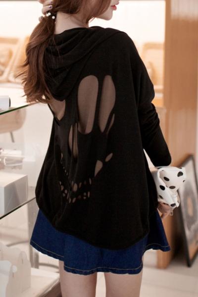 Oasap Casual Skull Cutout Back Woman Hoodie