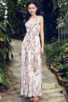 Oasap Sweet Peach Blossom Print Sleeveless Flowy Midi Dress