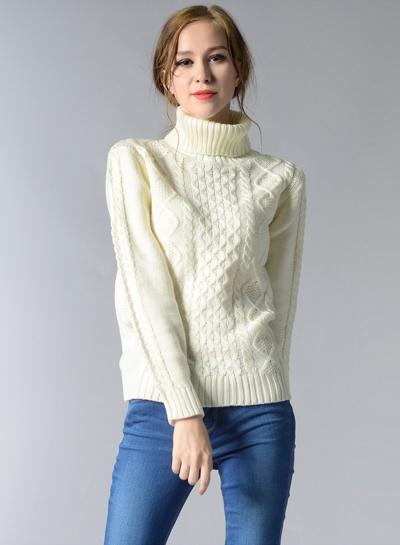 Oasap High Neck Long Sleeve Cable Knit Sweater