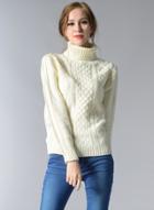 Oasap High Neck Long Sleeve Cable Knit Sweater