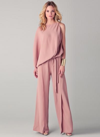 Oasap Round Neck One Sleeve Solid Color Jumpsuit