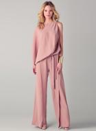 Oasap Round Neck One Sleeve Solid Color Jumpsuit