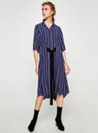 Oasap Casual Striped Loose Fit Half Sleeve Midi Shirt Dress