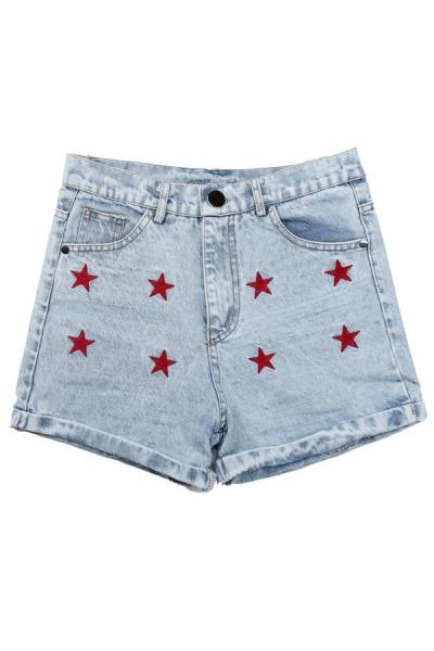Oasap Star Print Embroidery Mini Shorts