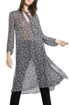 Oasap Women's Long Sleeve Floral Print Side Slit Shirt Dress