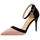 Oasap Pointed Toe Ankle Strap Color Block Stiletto Pumps