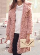 Oasap Turn Down Collar Long Sleeve Solid Color Faux Fur Coat