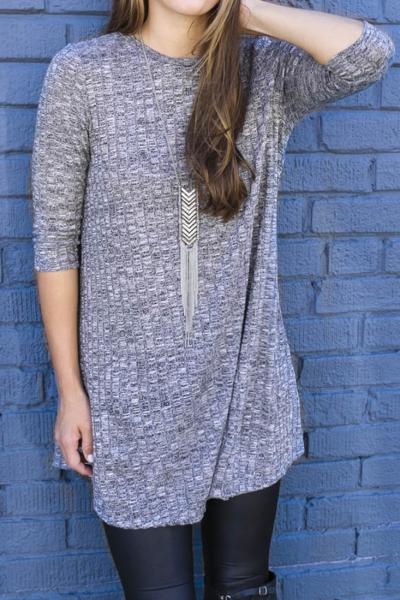 Oasap Chic Heathered Round Neck Knit Sweater