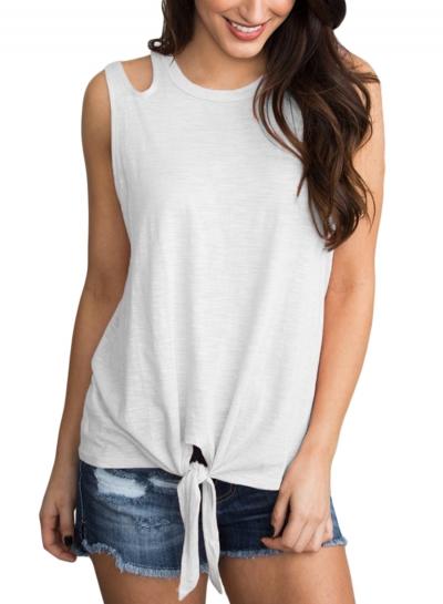 Oasap White Knot Sleeveless Round Neck Tank Top