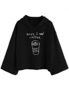 Oasap Fashion 3/4 Sleeve Letter Printed Pullover Hoodie