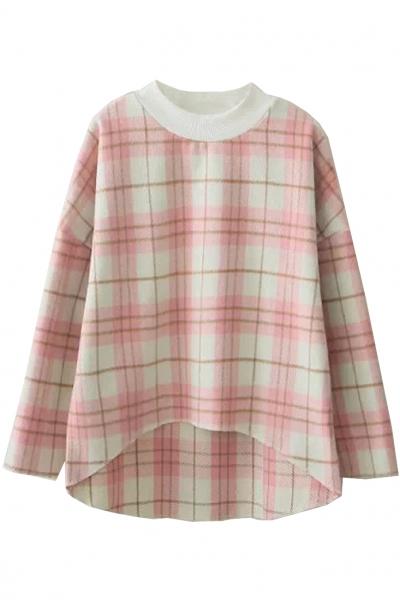 Oasap Classic Plaid High-low Blouse