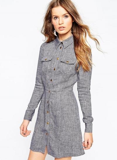 Oasap Women's Long Sleeve Uncovered Button Shirt Dress