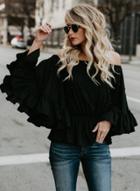 Oasap Off Shoulder Flare Sleeve Pearls Loose Blouse