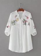Oasap Floral Embroidery Three Quarter Length Sleeve Dress