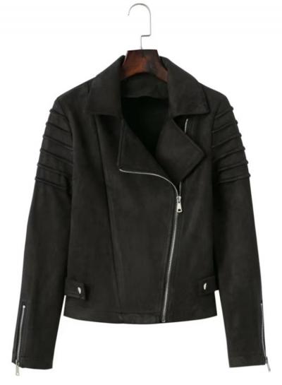 Oasap Black Turn Down Collar Long Sleeve Zipper Jacket
