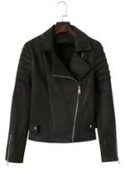 Oasap Black Turn Down Collar Long Sleeve Zipper Jacket
