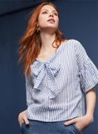 Oasap Fashion Striped Loose Fit Bow Pullover Blouse