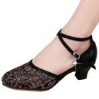 Oasap Mesh Cross Strap Low Heels Ballroom Dancing Shoes