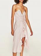 Oasap Striped V Neck Spaghetti Strap Asymmetrical Dress