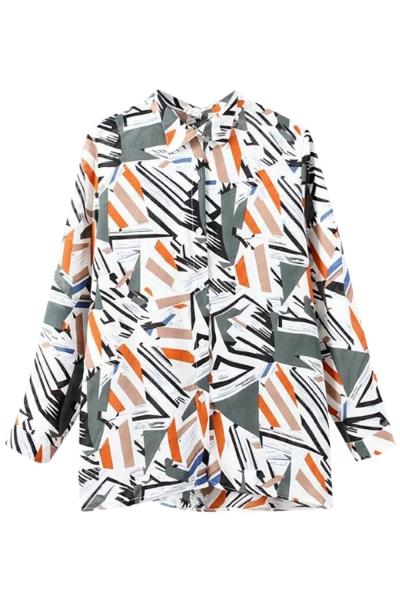 Oasap Fashion Multicolor Geometric Print Button Down Shirt
