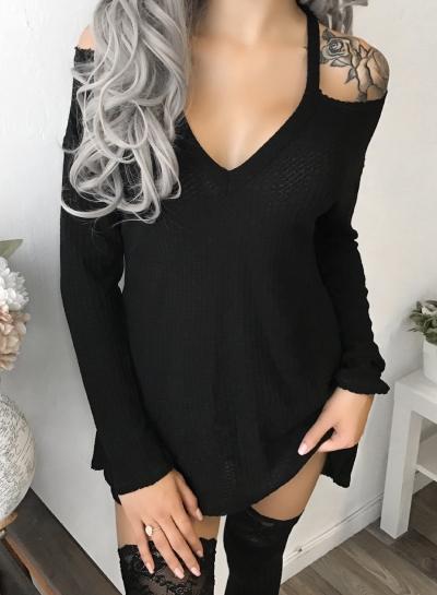 Oasap V Neck Off Shoulder Long Sleeve Knit Tee Shirt