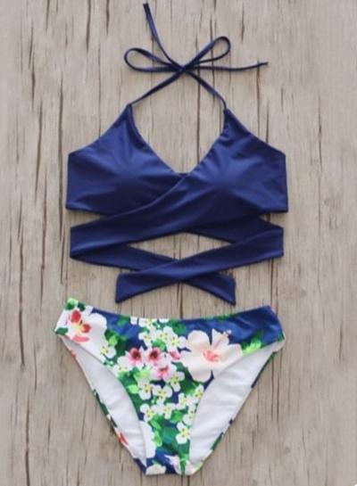 Oasap Spaghetti Strap Sleeveless Backless Two Pieces Bikini Swimwear