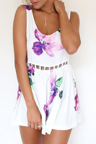 Oasap Off-duty Floral Open Back Rompers