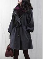 Oasap Fashion Long Sleeve Full Zip Drawstring Waist Hooded Coat