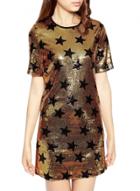 Oasap Women Casual Pentagram Print Short Sleeve Shift Dress