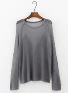 Oasap Solid Long Sleeve See Through Pullover Knitwear
