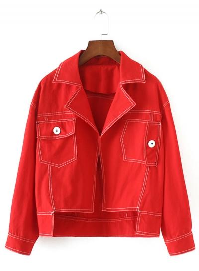 Oasap Turn Down Collar Long Sleeve Solid Denim Coats