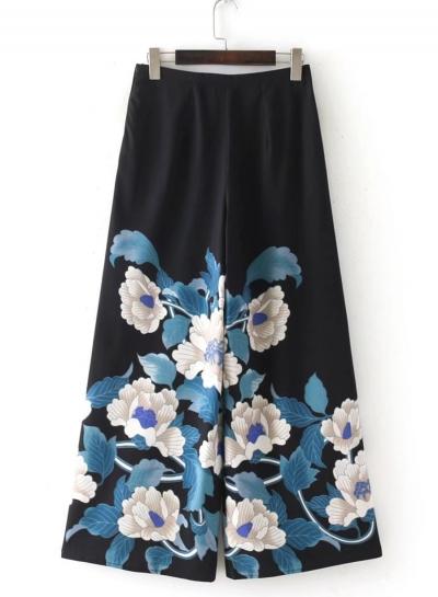 Oasap High Waist Floral Print Wide Leg Pants