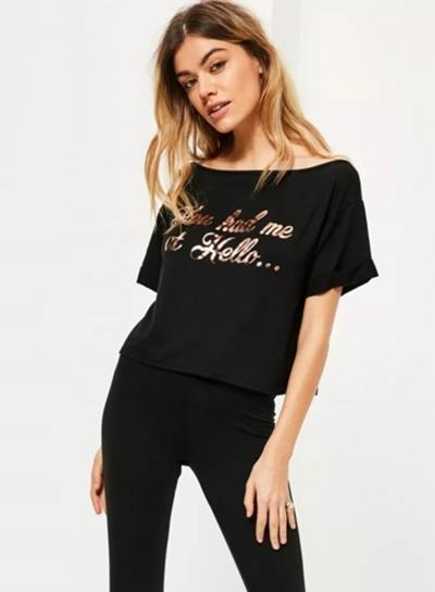 Oasap Black Letter Printing Short Tee Shirt