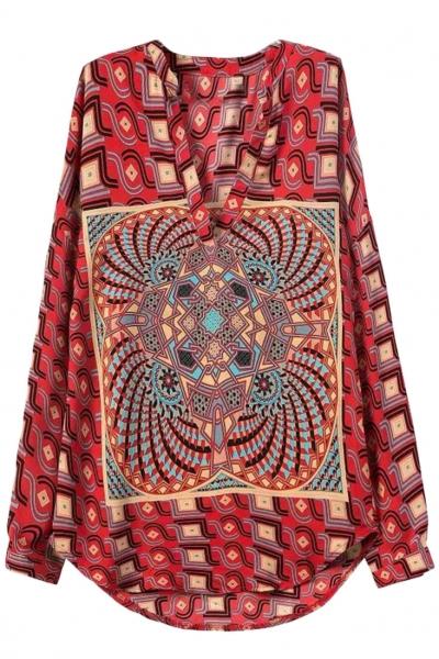 Oasap Vintage Long Sleeve Printed Blouse