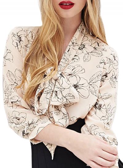 Oasap Women's Floral Graphic Asymmetric Tie Chiffon Blouse