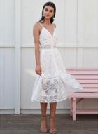 Oasap Fashion Summer Lace Spaghetti Strap Off The Shoulder V Neck Dress