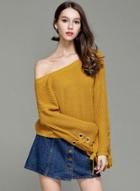 Oasap Knit Scoop Neck Long Sleeve Tie Cuff Sweater