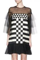 Oasap Fashion Mesh Paneled Plaid Colorblcok Dress