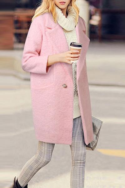 Oasap Charming Simple Color Notch Lapel One Button Coat