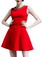 Oasap Women's Fashion Rhinestone Sleeveless A-line Dress