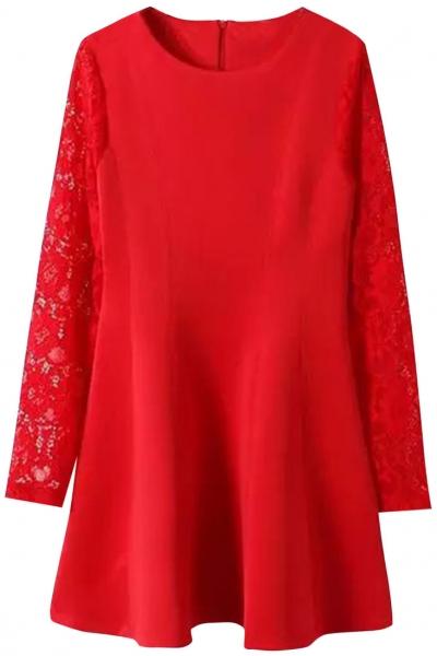 Oasap Basic Lace Sleeves Skater Dress
