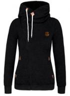 Oasap Long Sleeve Side Zipper Drawstring Hood Sweatshirt