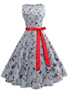 Oasap Round Neck Sleeveless Floral Printed Vintage Dress