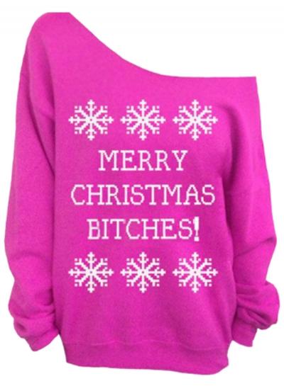 Oasap Women's Casual Christmas Print Off Shoulder Pullover Sweatshirt